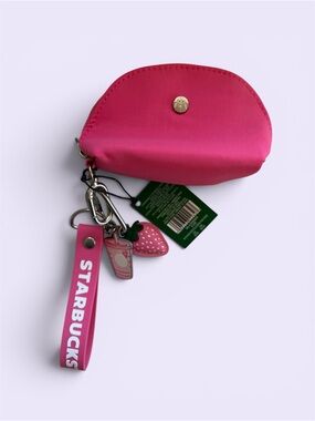 Starbucks Pink Keychain Coin Pouch with Strawberry & Cup Charms limited edition
